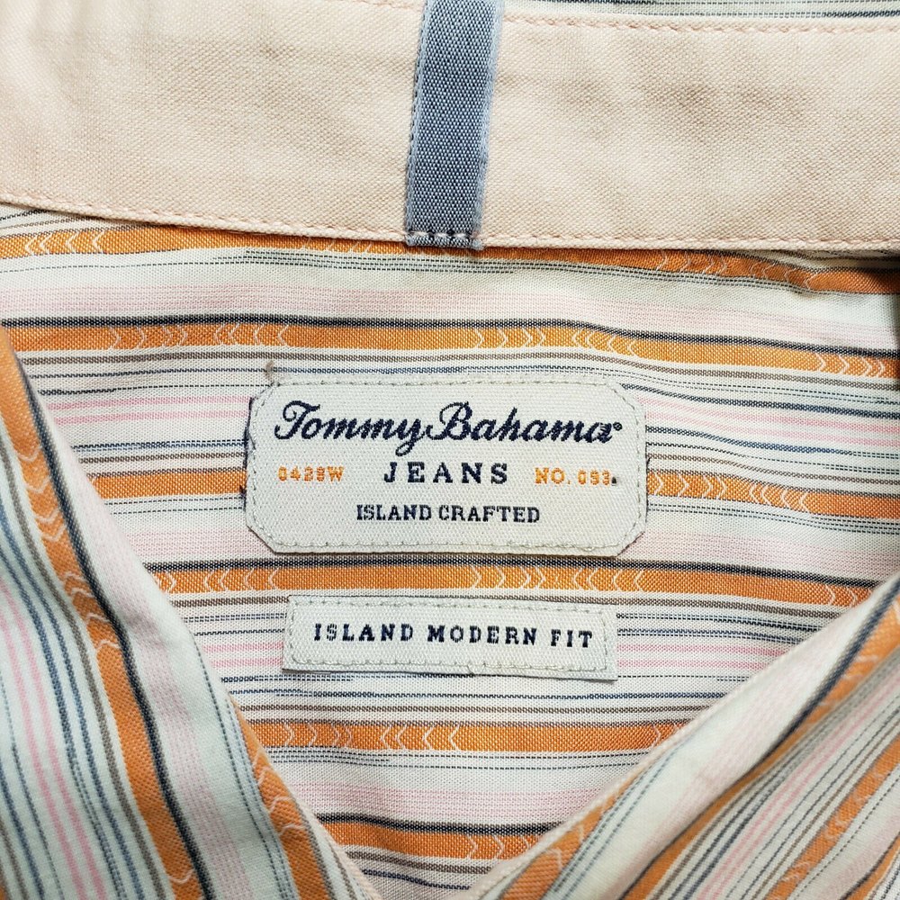 Tommy Bahama Mens Orange Pink Gray Stripe Long Sleeve Button Up Shirt Sz LG EUC - Picture 6 of 12